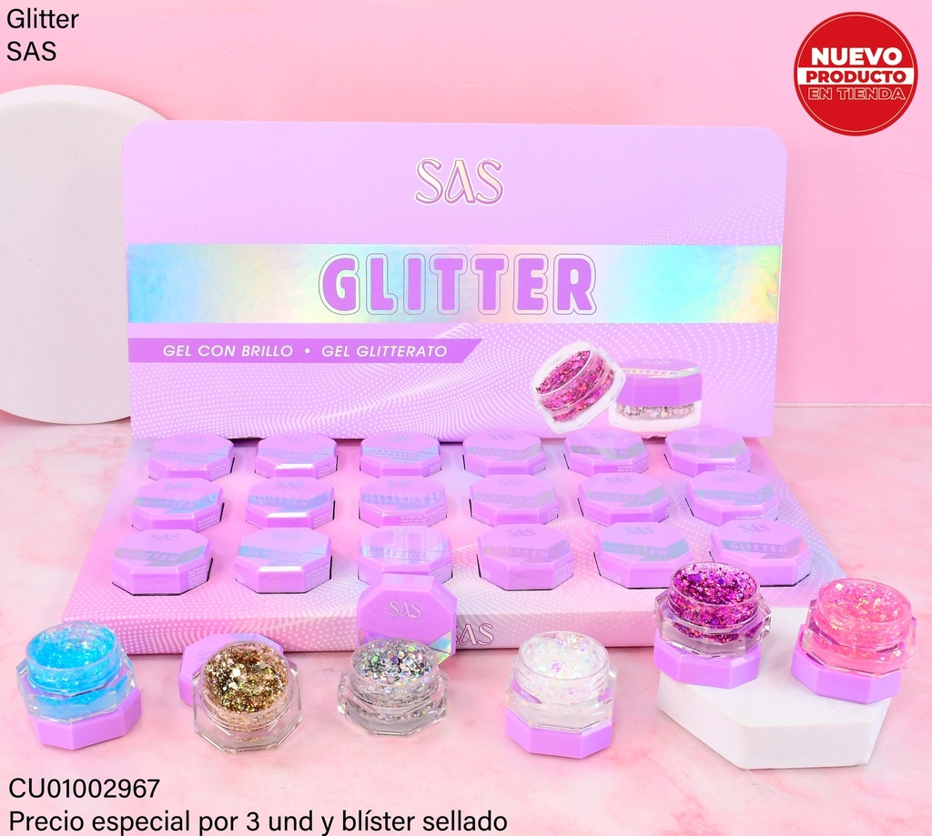 GEL CON GLITTER SAS SHT004 COL.SURTIDOS
