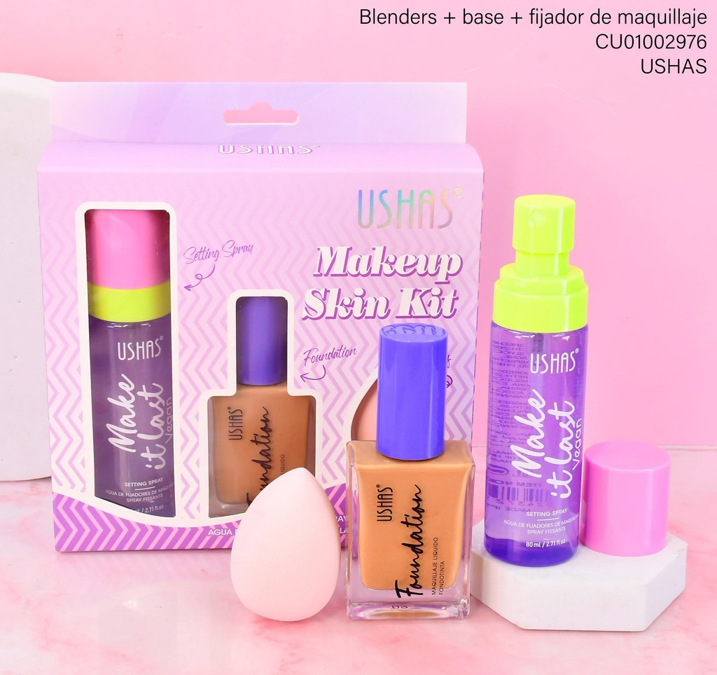 KIT MAKE UP SKIN USHAS BASE/FIJADOR/BLENDER UCS001A