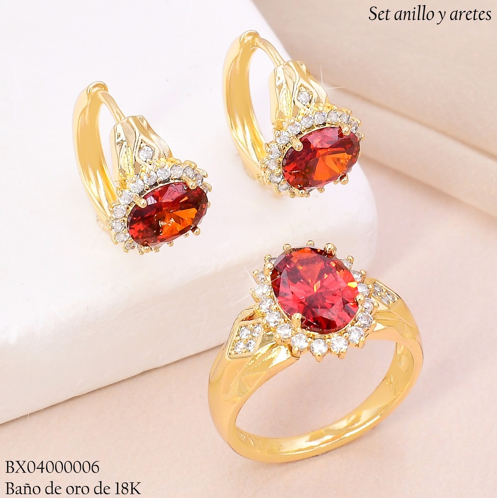 SET BAÑO DE ORO 18K XUPING C/ANILLO ZIRC. OVALADA NARANJA 2596233915