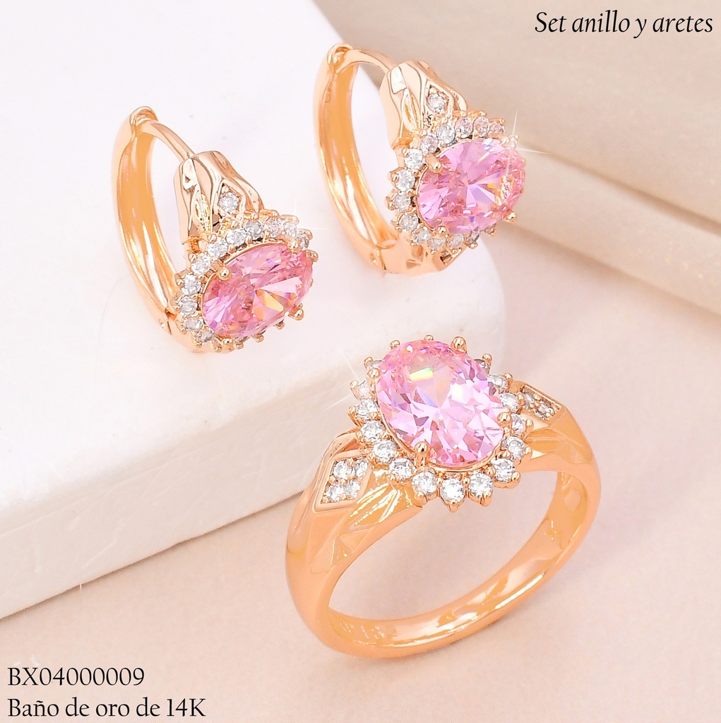 SET BAÑO DE ORO 14K XUPING  C/ANILLO ZIRC. OVALADA ROSADA 2596233904