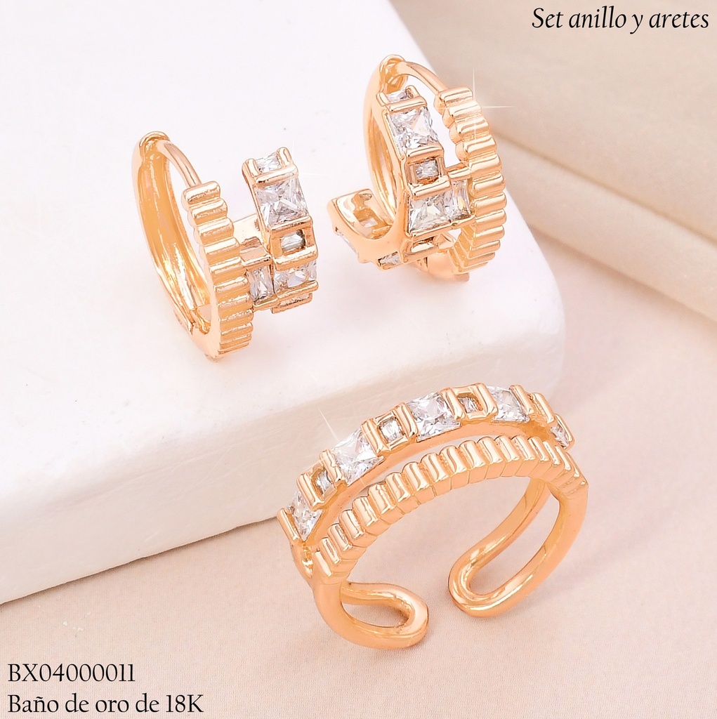 SET BAÑO DE ORO 18K XUPING  C/ANILLO ZIRC. CUADRADAS