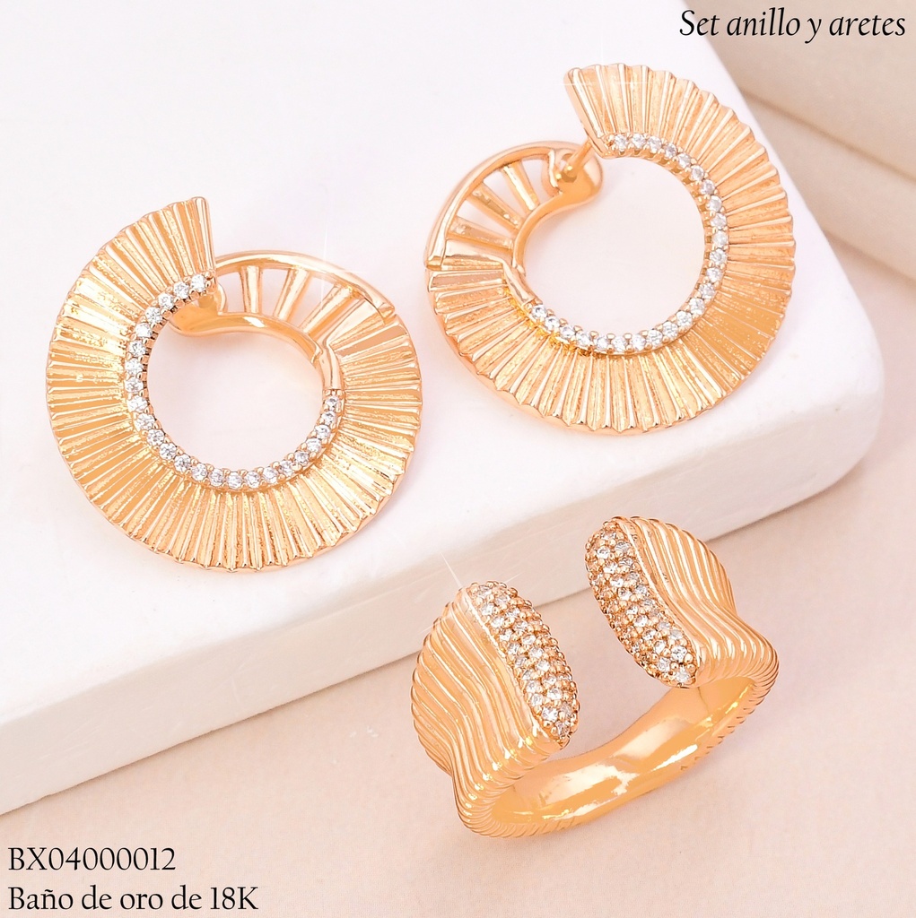 SET BAÑO DE ORO 18K XUPING C/ANILLO "C" LINEAS HORIZONTAL
