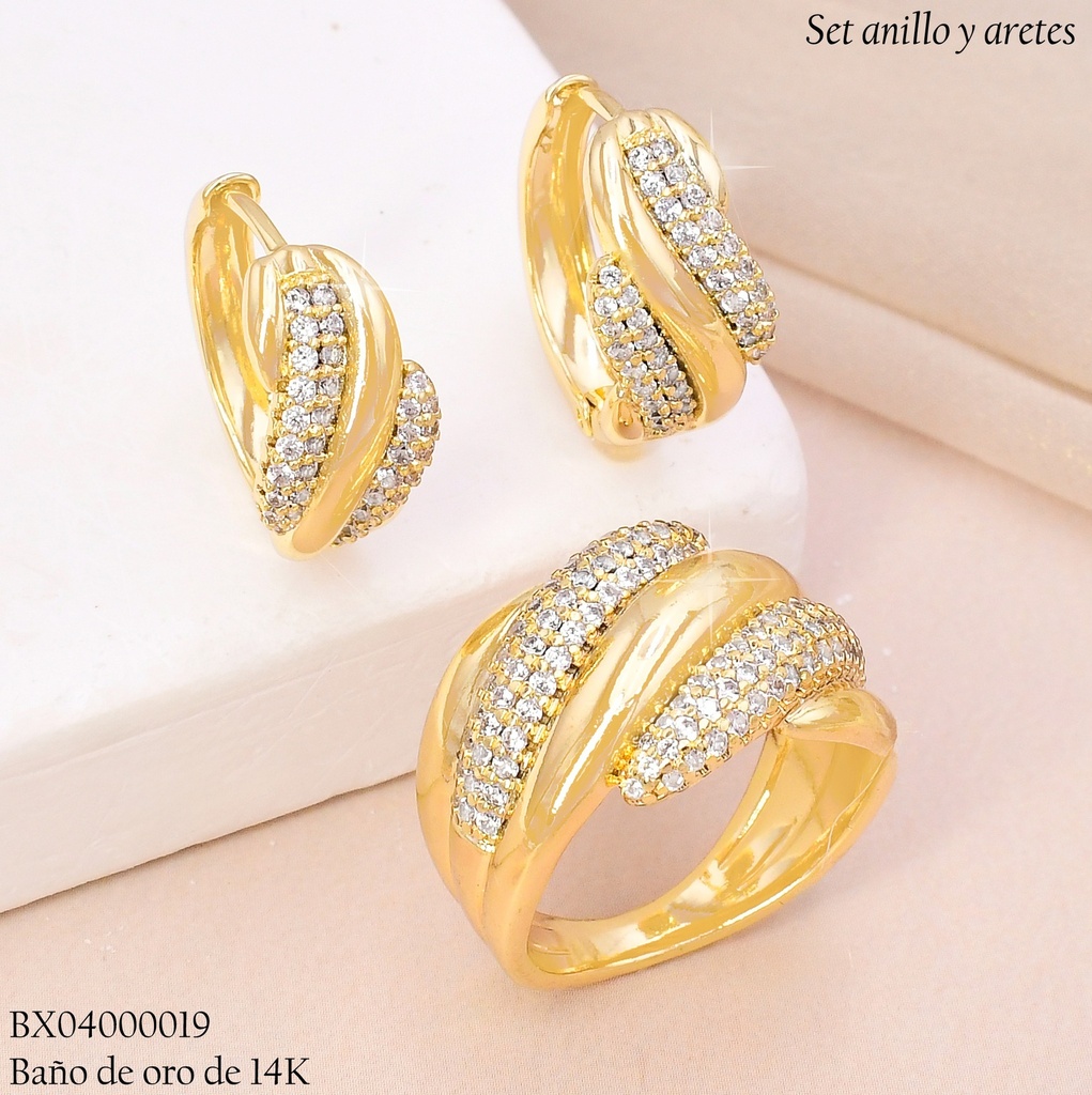 SET BAÑO DE ORO 14K XUPING  C/ANILLO LINEAS LISAS/ZIRC.