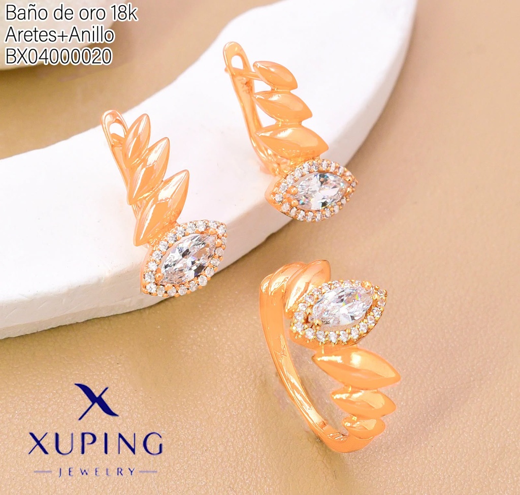 SET BAÑO DE ORO 18K ARETES/ANILLO SOLITARIO ZIRC.OV (XAG)