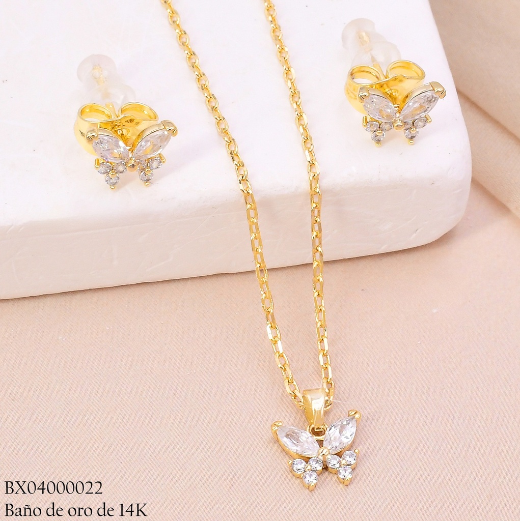 SET BAÑO DE ORO 14K XUPING MARIPOSA ZIRC. N820-6