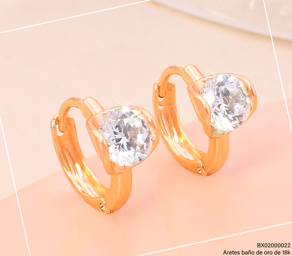 ARETES HUGGIES BAÑO DE ORO 18K. XUPING FORMA ANILLO SOLITARIO GB 28480 (X)