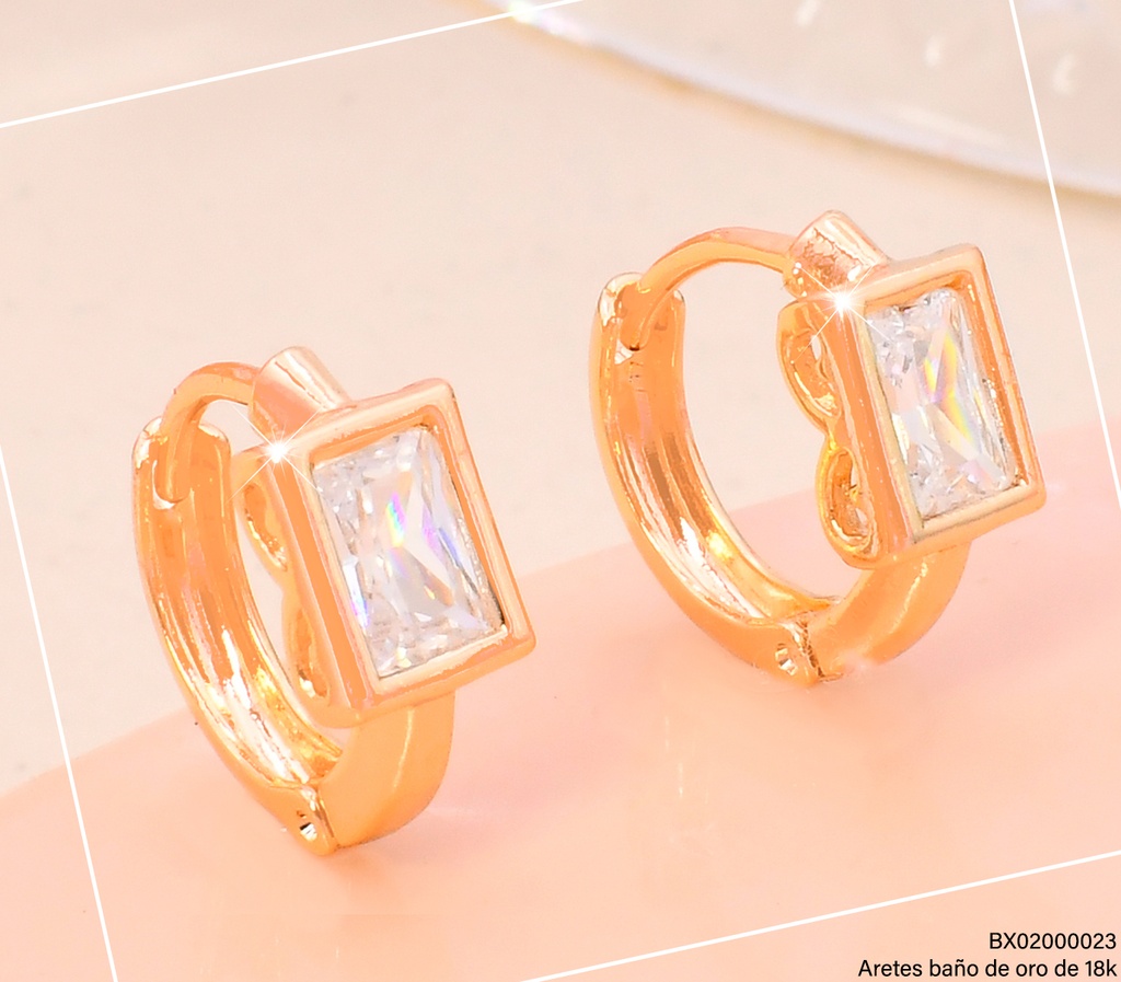 ARETES HUGGIES BAÑO DE ORO 18K. XUPING ZIRC.RECT 28480 (X)
