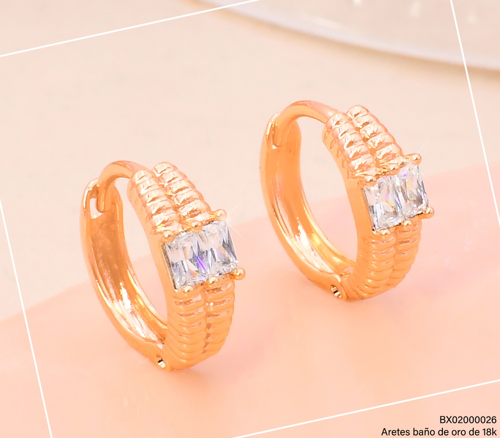 ARETES HUGGIES BAÑO DE ORO 18K. XUPING 2 ZIRC/2LINEAS 28480
