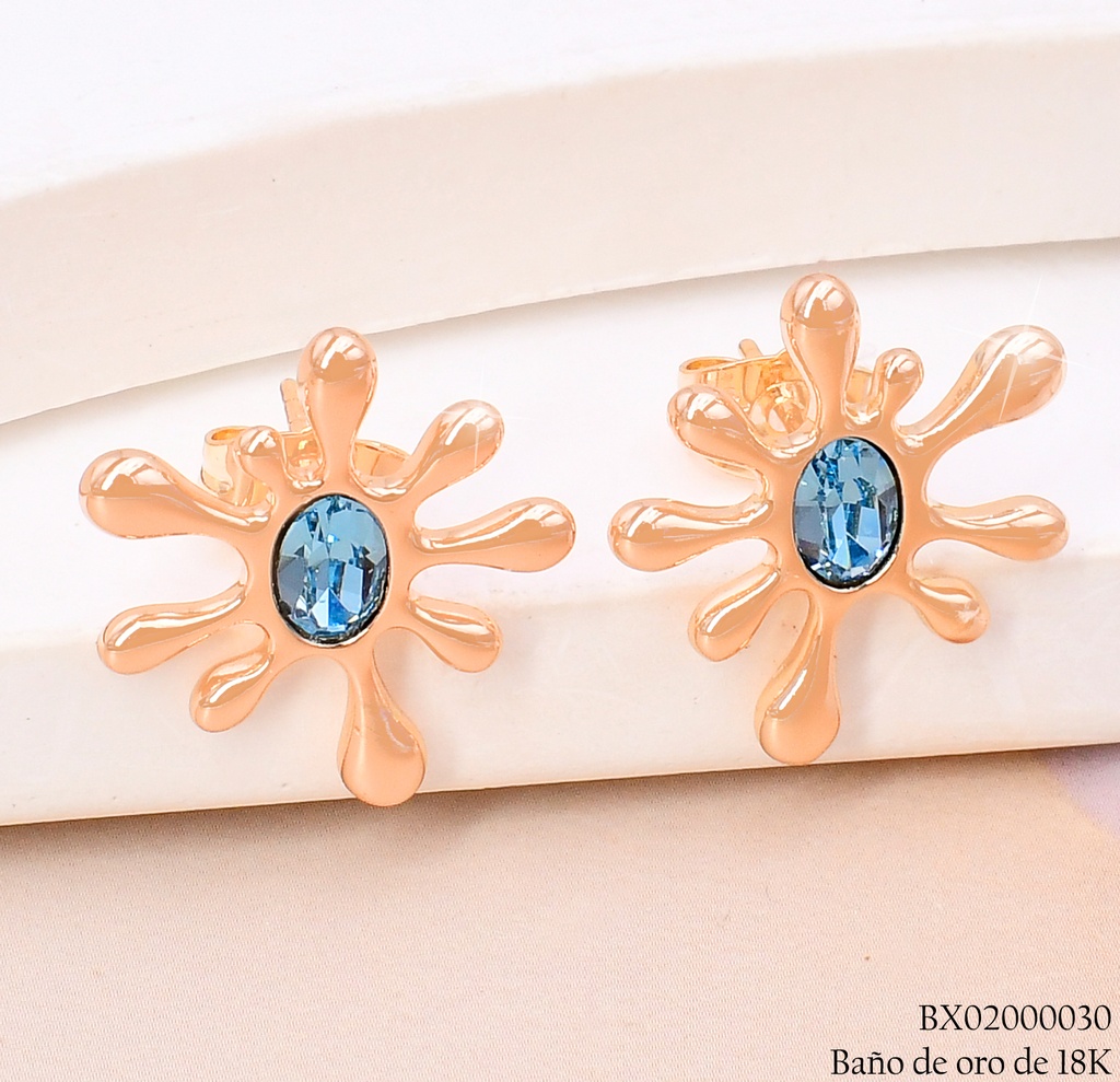 ARETES BAÑO DE ORO 18K XUPING GOTA PINTURA C/CELESTE JESM-3776