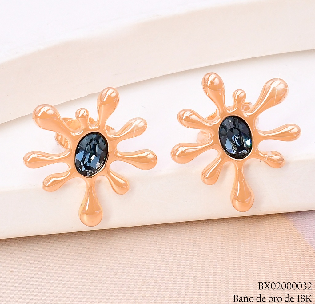 ARETES BAÑO DE ORO 18K XUPING GOTA PINTURA C/AZUL JESM-3776