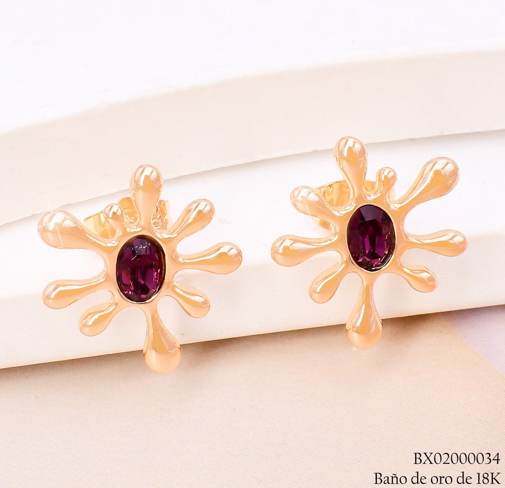 ARETES BAÑO DE ORO 18K XUPING GOTA PINTURA C/ROJO JESM-3776