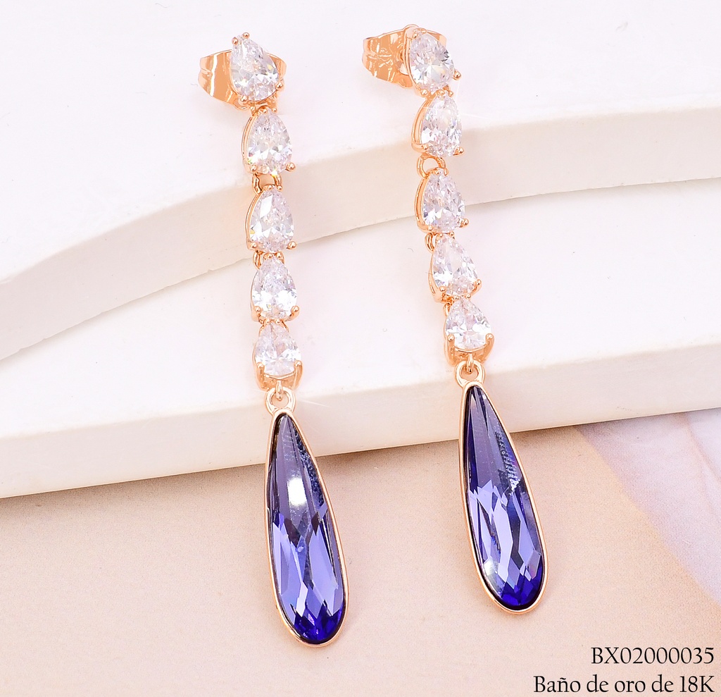 ARETES BAÑO DE ORO 18K XUPING 4 GOTAS ZIRC./MORADA ZELX3-0051