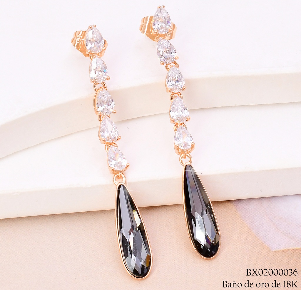 ARETES BAÑO DE ORO 18K XUPING 4 GOTAS ZIRC./NEGRA ZELX3-0051