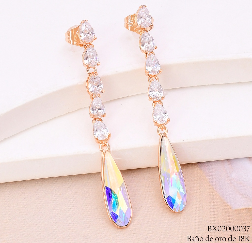 ARETES BAÑO DE ORO 18K XUPING 4 GOTAS ZIRC./TORNASOL ZELX3-0051