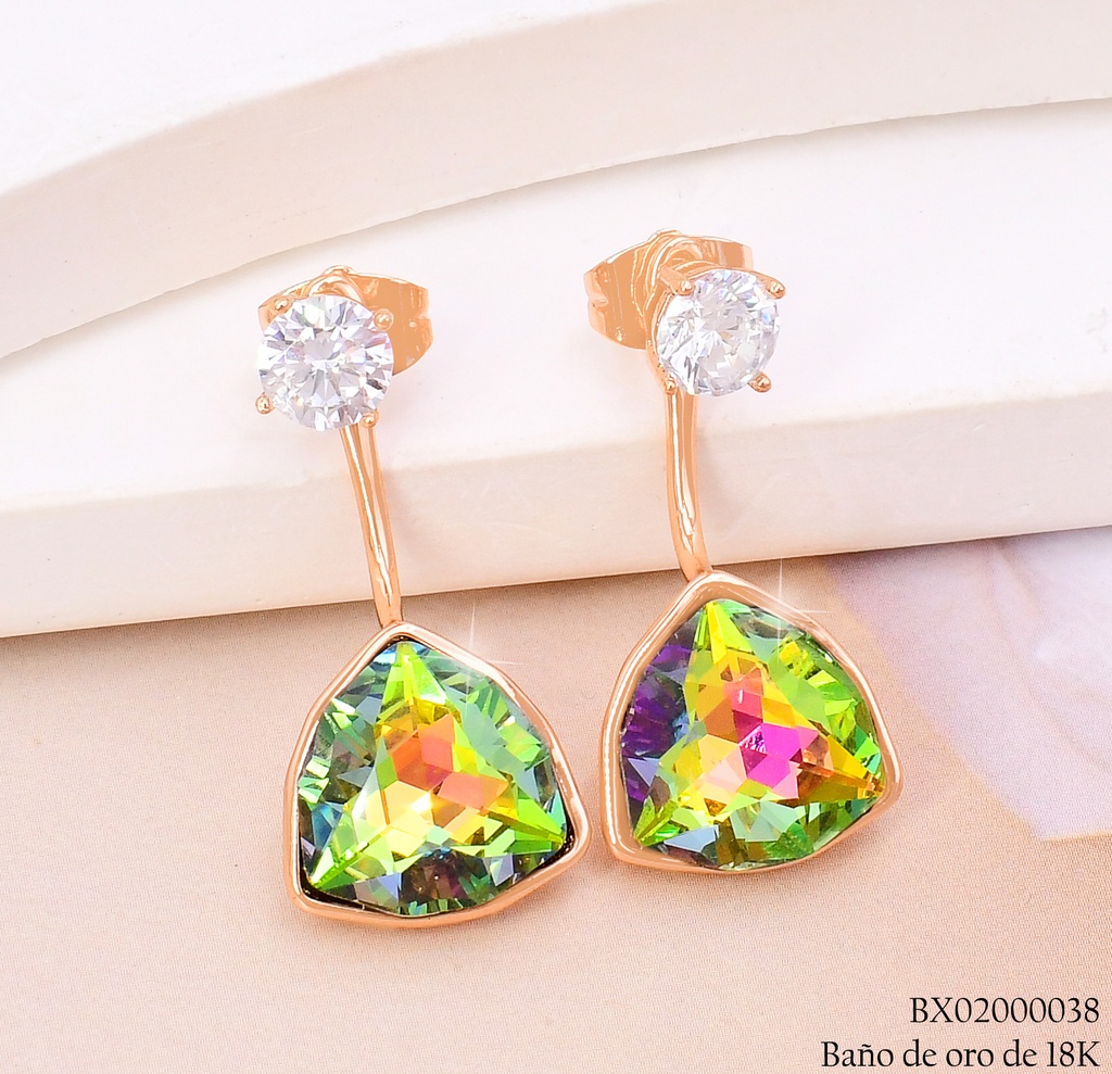 ARETES BAÑO DE ORO 18K XUPING ZIRC.RD-ZIRC.GR.TRIANG.TORNASOL(X)