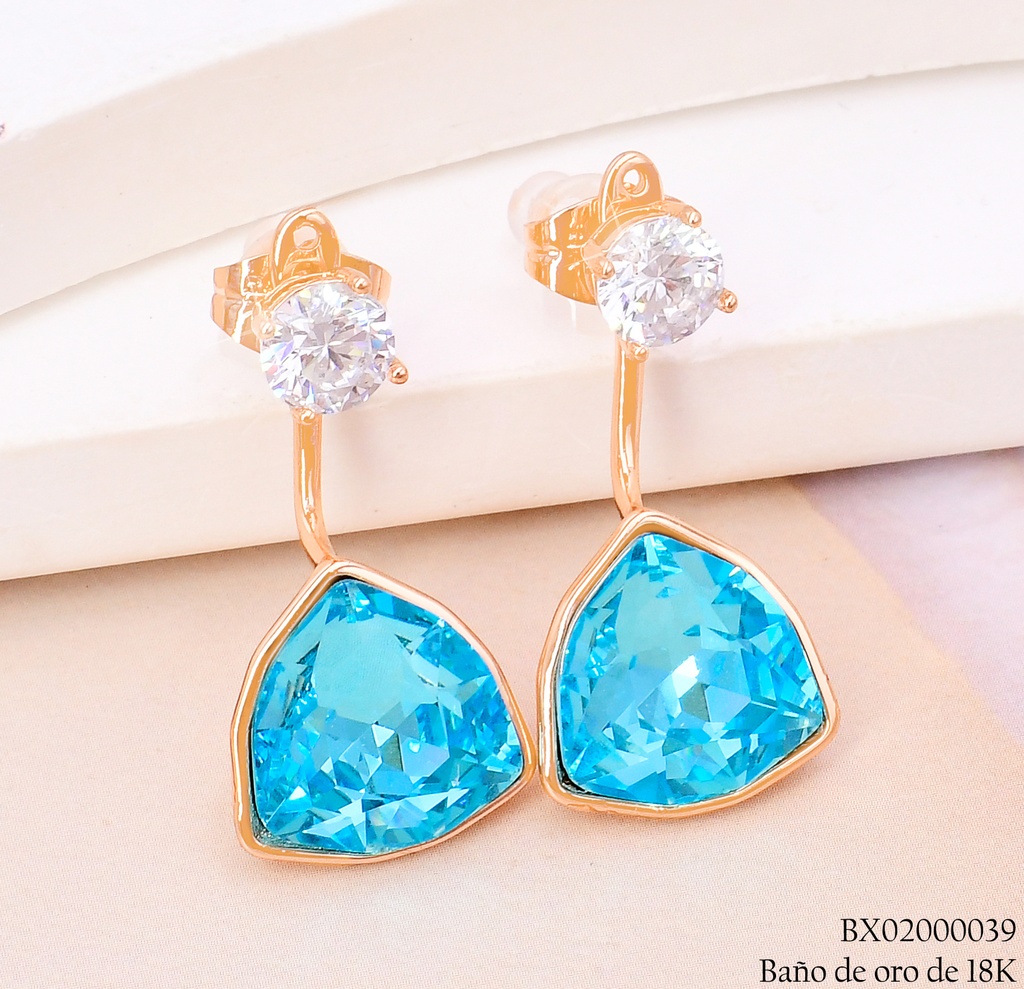 ARETES BAÑO DE ORO 18K XUPING ZIRC.RD-ZIRC.GR.TRIANG.CELESTE (X)