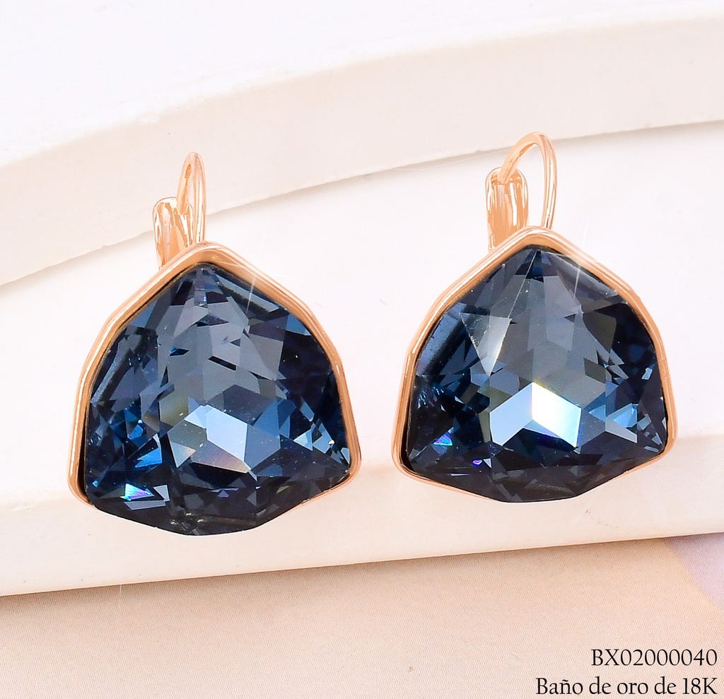 ARETES BAÑO DE ORO 18K XUPING TRIANGULO ZIRC.AZUL (X)