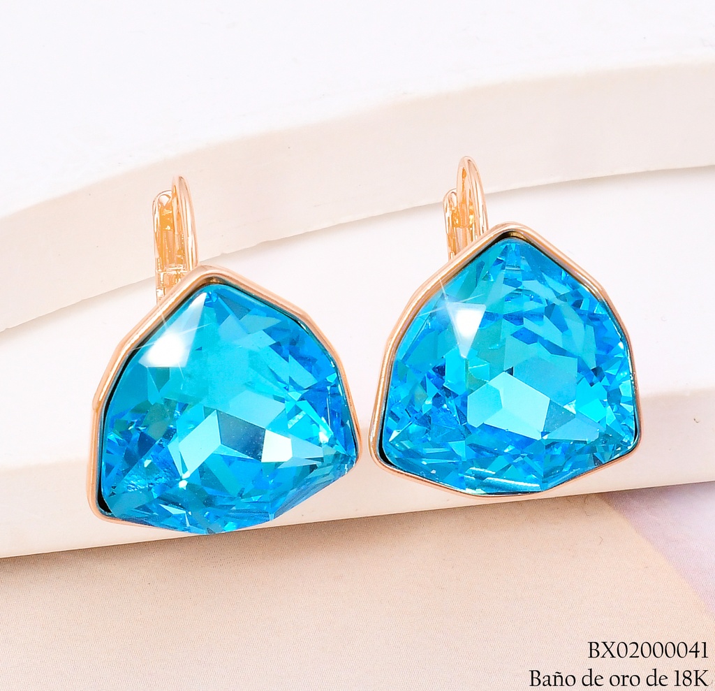 ARETES BAÑO DE ORO 18K XUPING TRIANGULO ZIRC.CELESTE (X)