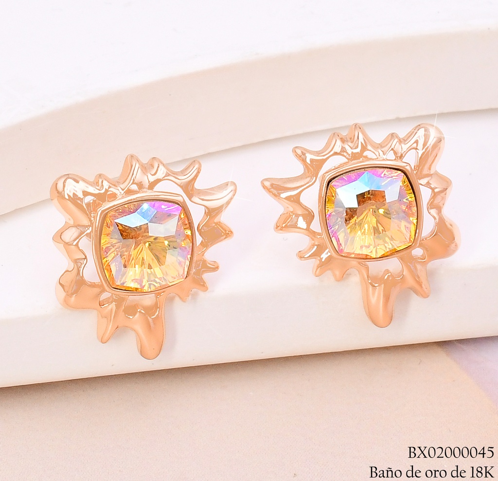 ARETES BAÑO DE ORO 18K. XUPING SOL IRREG.ZIRC.TORNASOL CENTRO JESM-3772(X)