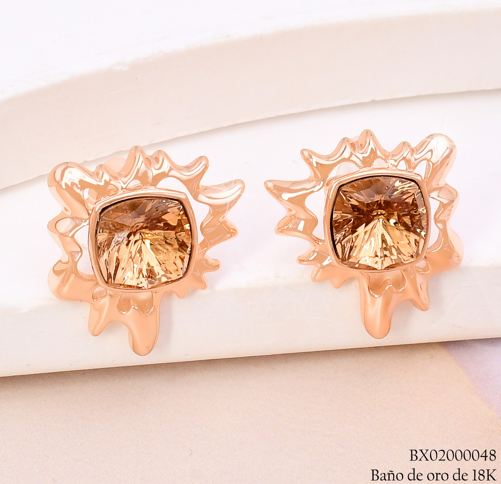 ARETES BAÑO DE ORO 18K. XUPING SOL IRREG.ZIRC.CAFE CENTRO JESM-3772(X)