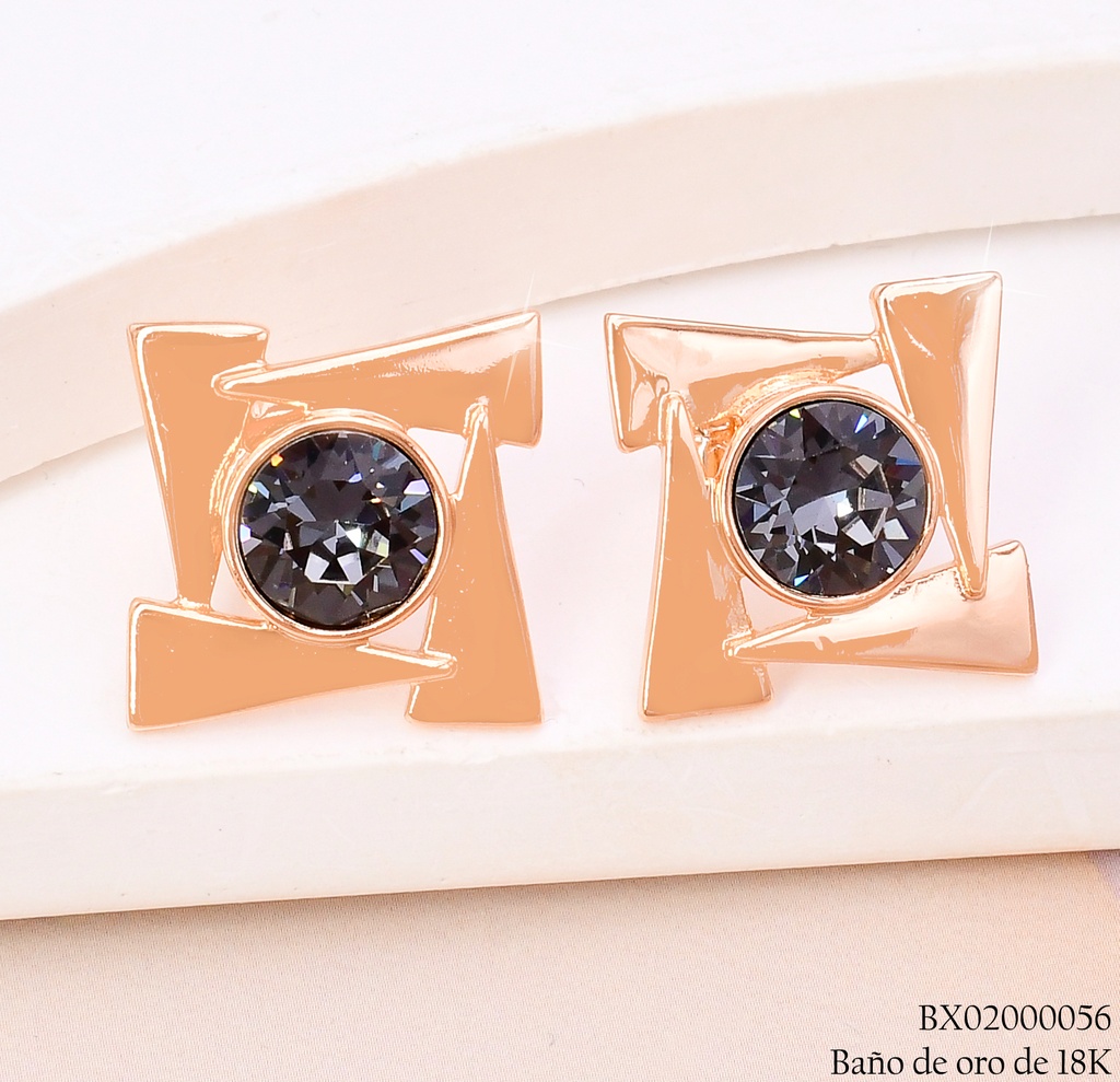 ARETES BAÑO DE ORO 18K. XUPING CUADRO IRREG.CENTRO RD.GRIS JESM-S927 (X)