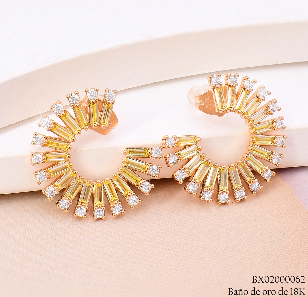 ARETES BAÑO DE ORO 18K. XUPING CZIRC.RECTANGULARES (X)