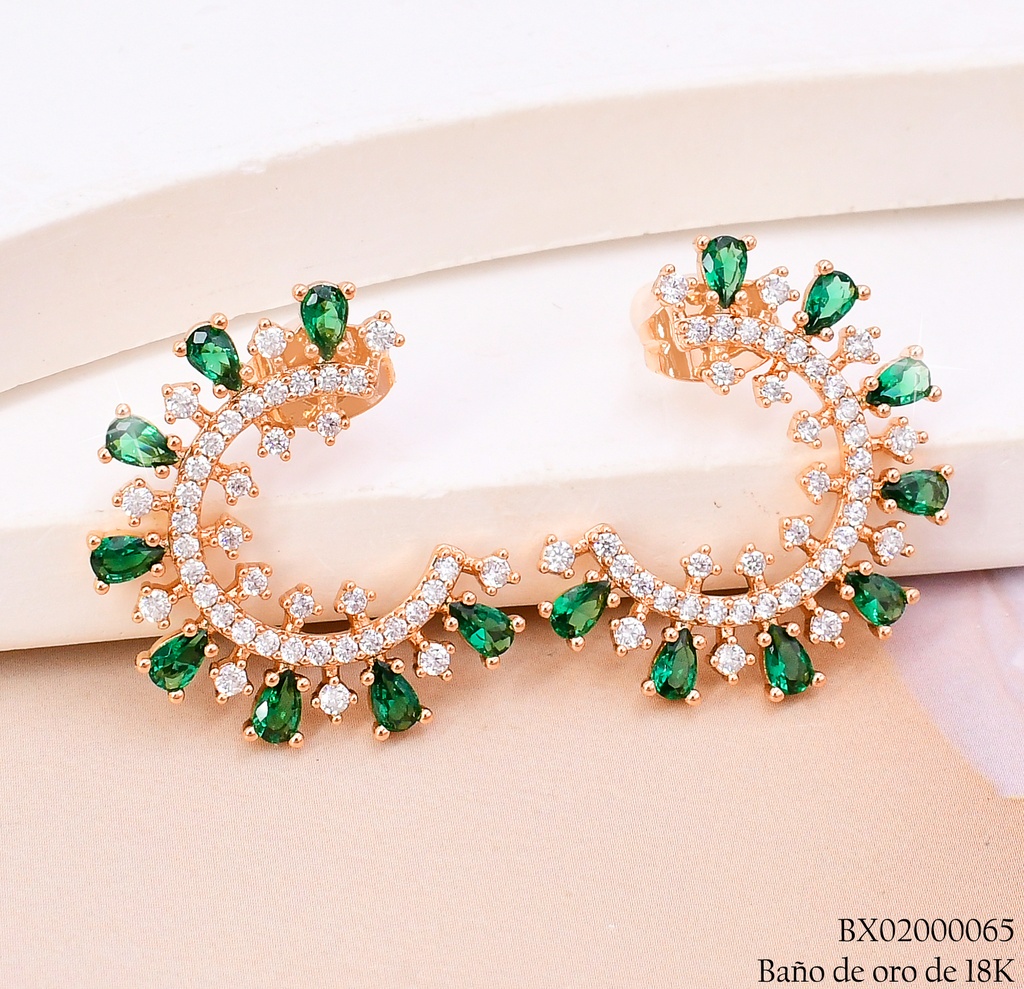 ARETES BAÑO DE ORO 18."C"ZIRC.GOTAS VERDES JELX-11583 XUPING
