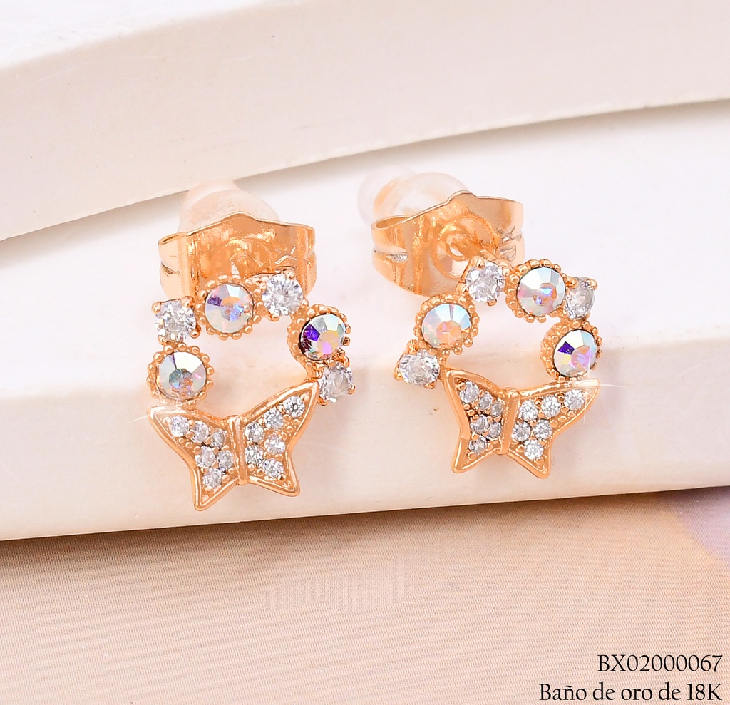 ARETES BAÑO DE ORO 18K. XUPING GUIRNALDA C/MARIPOSA ZEYX5-0546 (X)