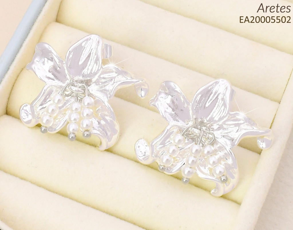 ARETES FLOR PLAT PERLITAS COLGANTES EE4293-301