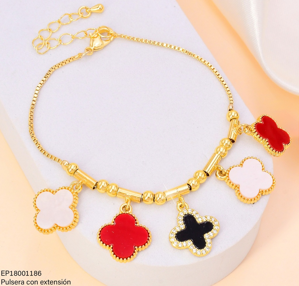 PULSERA VAN CLEEF (5) BLANCO/ROJO/NEGRO-CILINDROS BE706