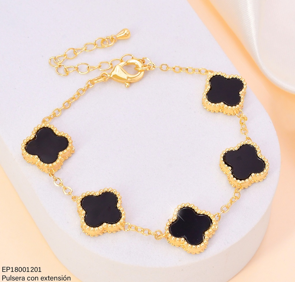 PULSERA VAN CLEEF (5) NEGRA C/DORADO BE672-9