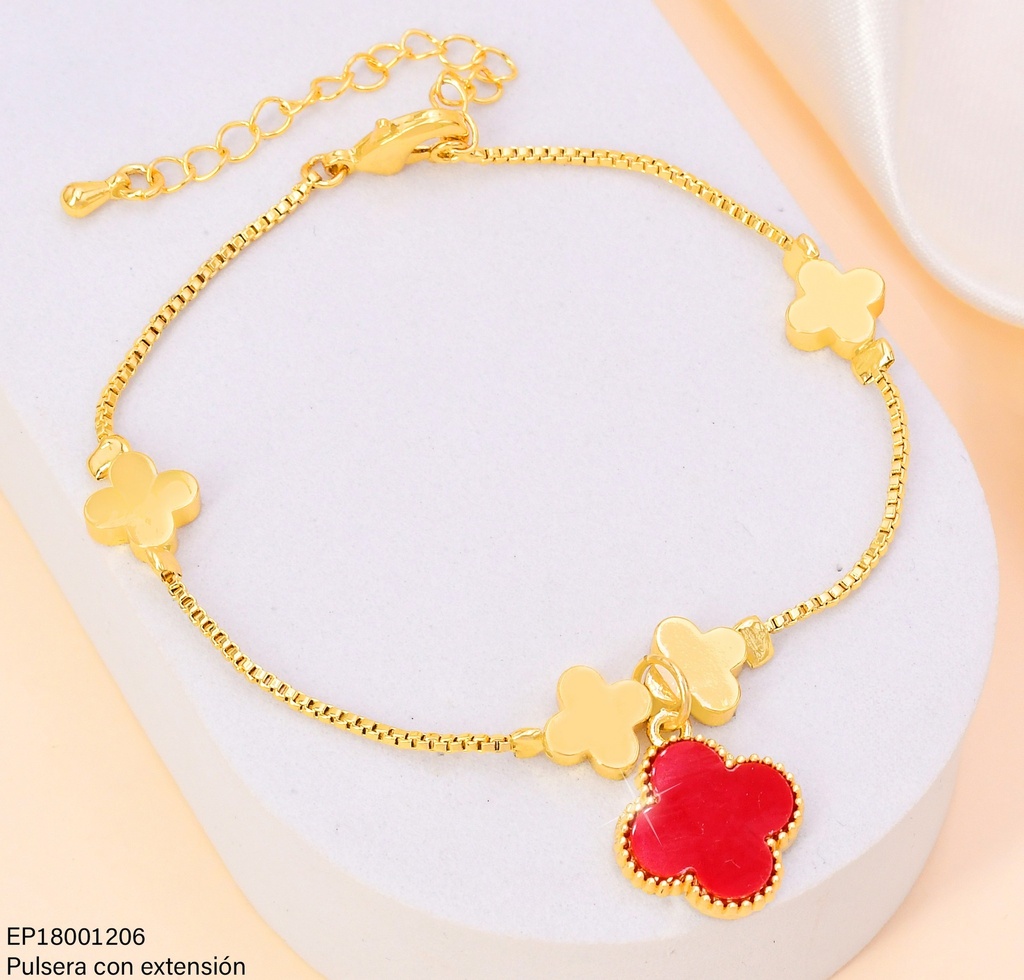 PULSERA VAN CLEEF (5) DOR./ROJO COLGANTE BE690-9