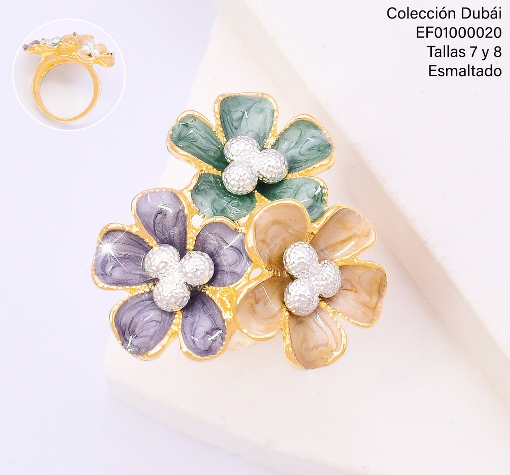 ANILLO 3 FLORES COL.CENTRO PERLITAS FD25464
