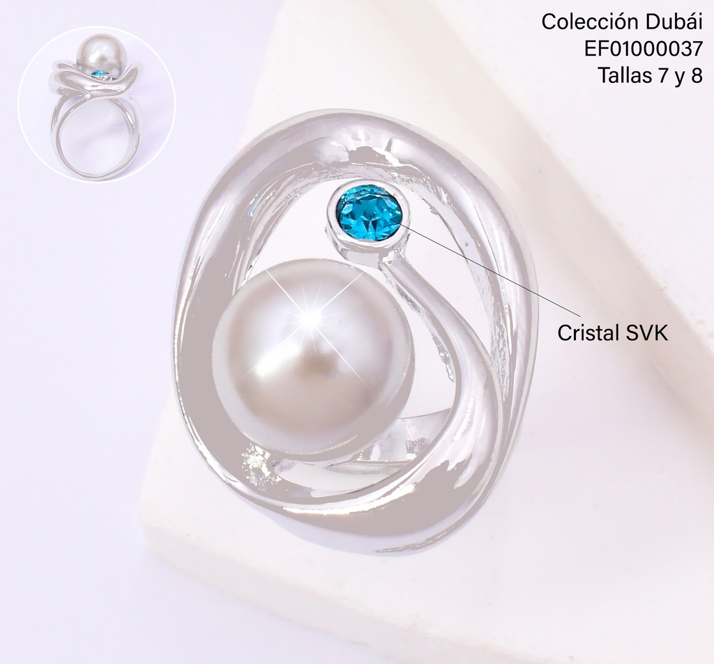 ANILLO PLAT.CROQUI OV.CENTRO PERLA/ZIRC.🔵 FD25664