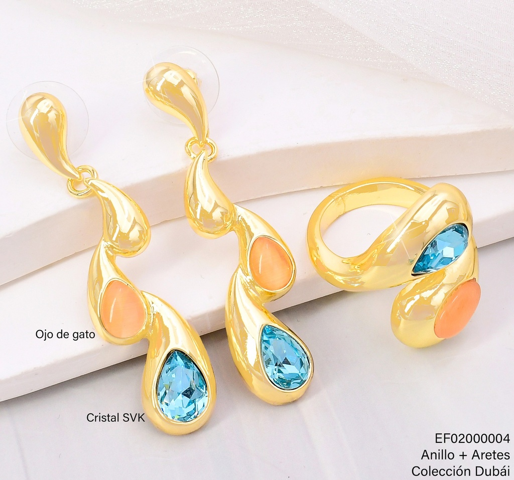 ARETES 4 FOTAS VERT.CELESTE/AMBAR C/ANILLO FD25467
