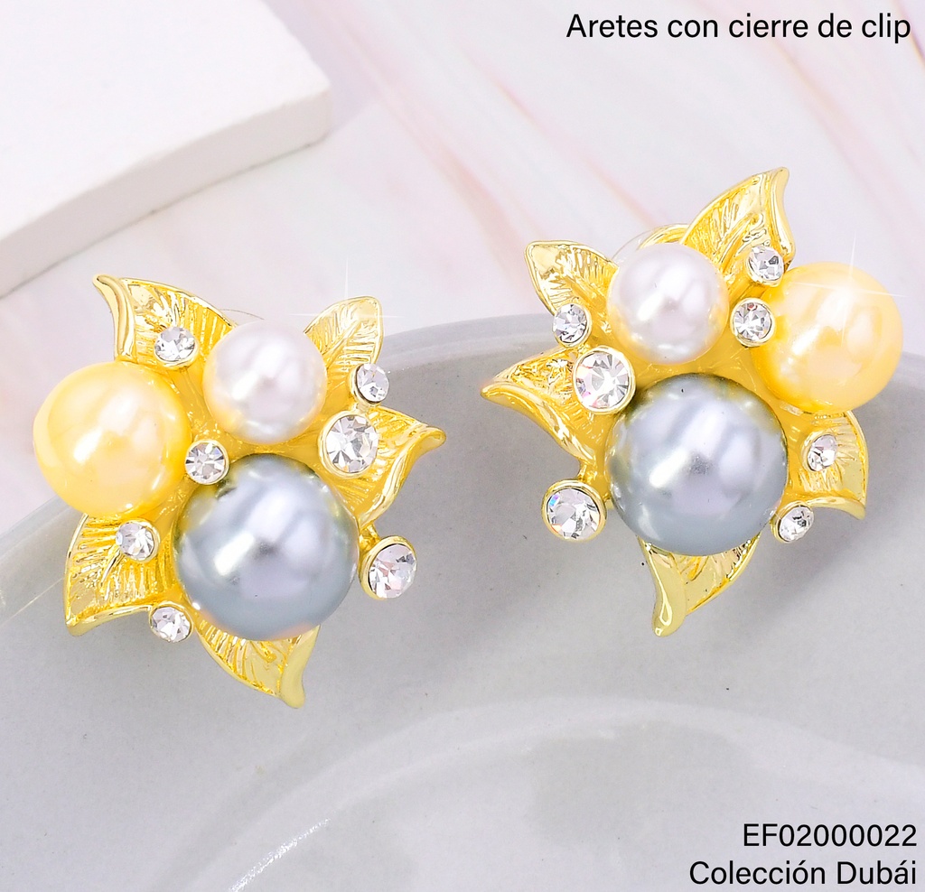 ARETES RACIMO PELOTAS DOR/GRIS/AMAR.C/HOJAS DOR. FD25679