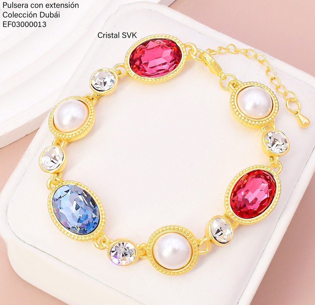 PULSERA DOR. OV. ZIRC. CELESTE/ROSA/PERLA FD25504