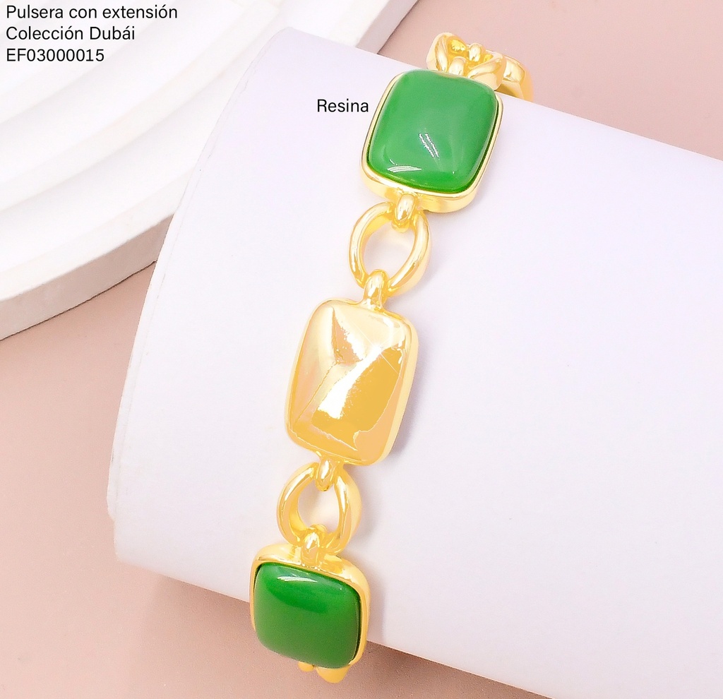 PULSERA DOR. RECTANGULOS VERDES FD25523