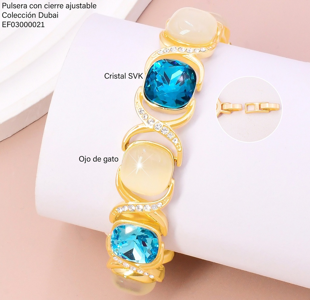 PULSERA DOR. CUADROS BLANCO/CELESTE/AZUL FD25671