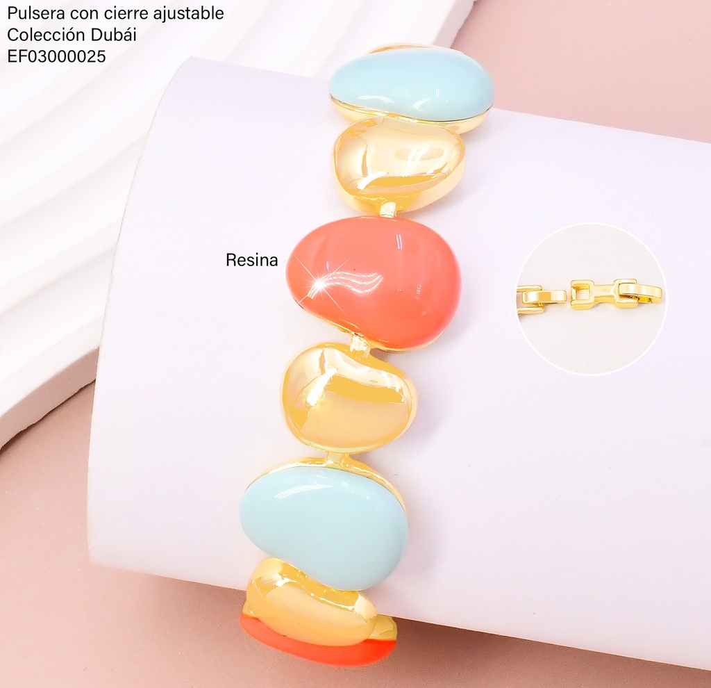 PULSERA OV.RESINA CORAL/CELESTE/DOR. T115348H