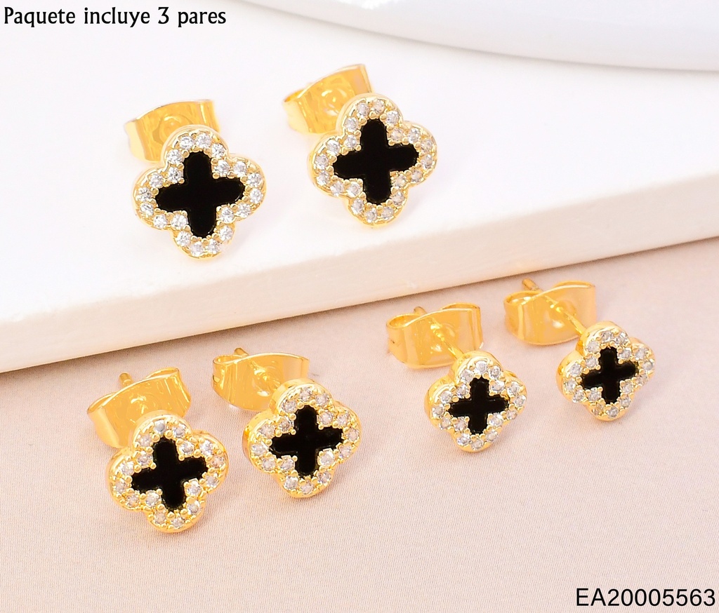 PAQ.3 PARES ARETES VAN CLEEF NEGROS BORDE ZIRC.SE1062-9