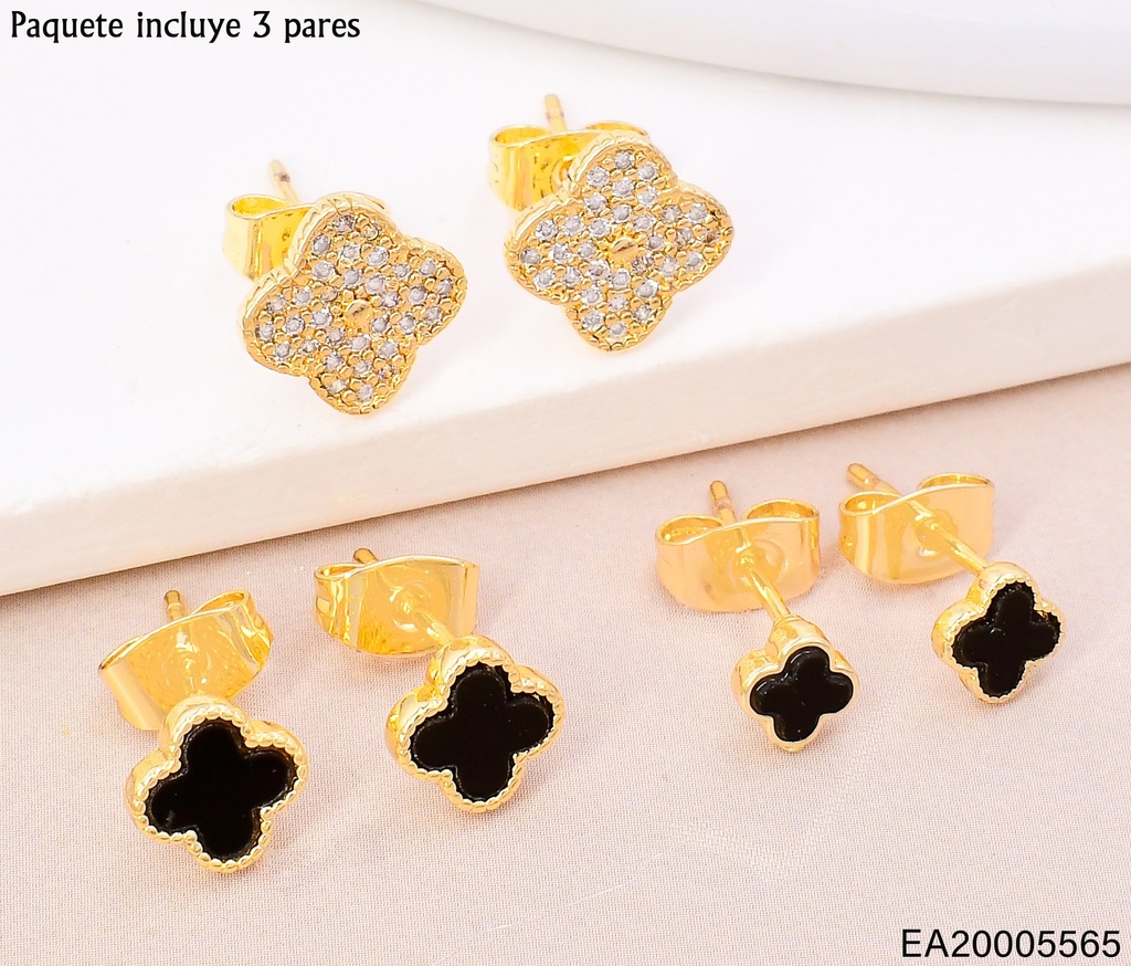 PAQ.3 PARES ARETES VAN CLEEF 2 NEGROS/1 ZIRC.SE1067-9