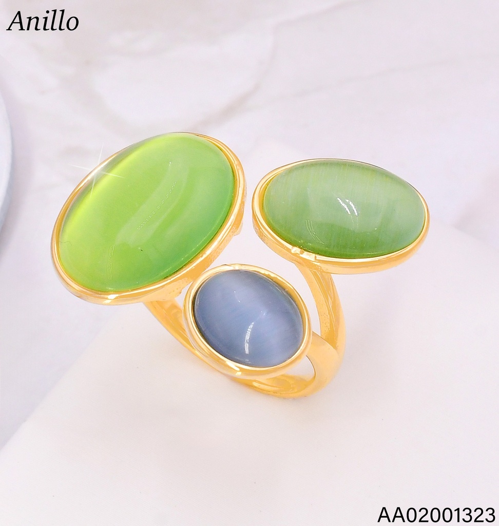 ANILLO DORADO 3 OV. VERDE/AZUL RA621-305 (IN11)