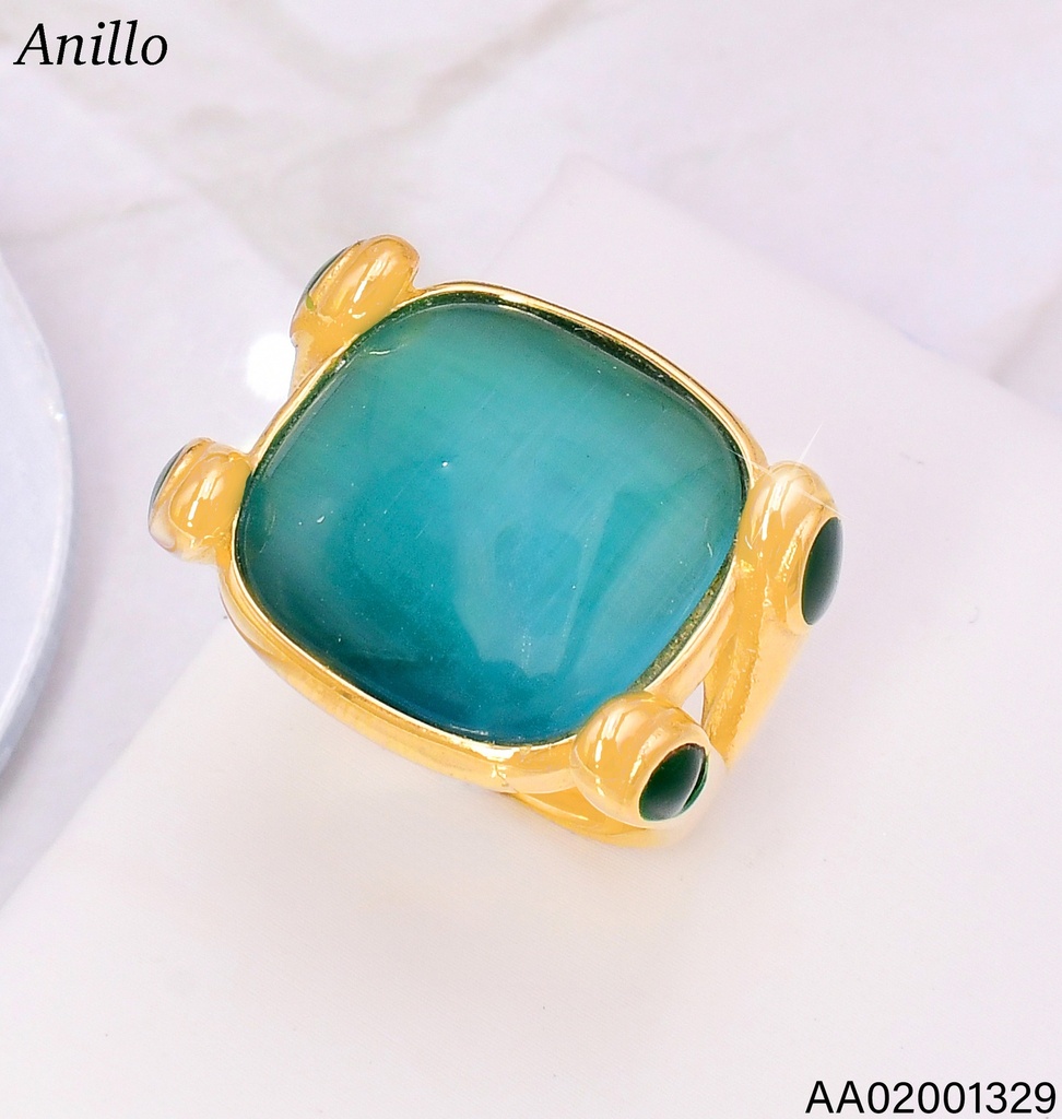 ANILLO DORADO PIEDRA CUADRADA CELESTE  RA638-305 (IN11)