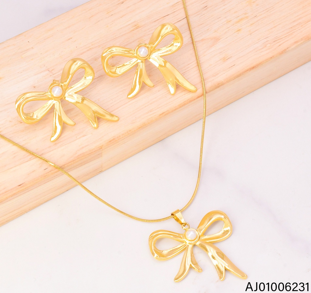 SET ACERO DOR LAZO/PERLA CENTRO  SA1365-143 (IN11)
