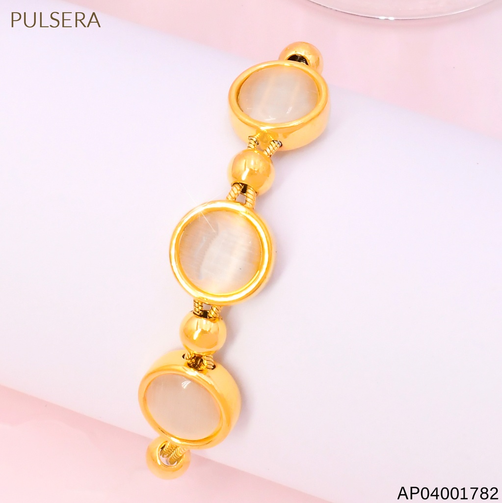 PULSERA DOR COLA DE RATON PIEDRA RD. BEIGE BA2321-45 (IN11)