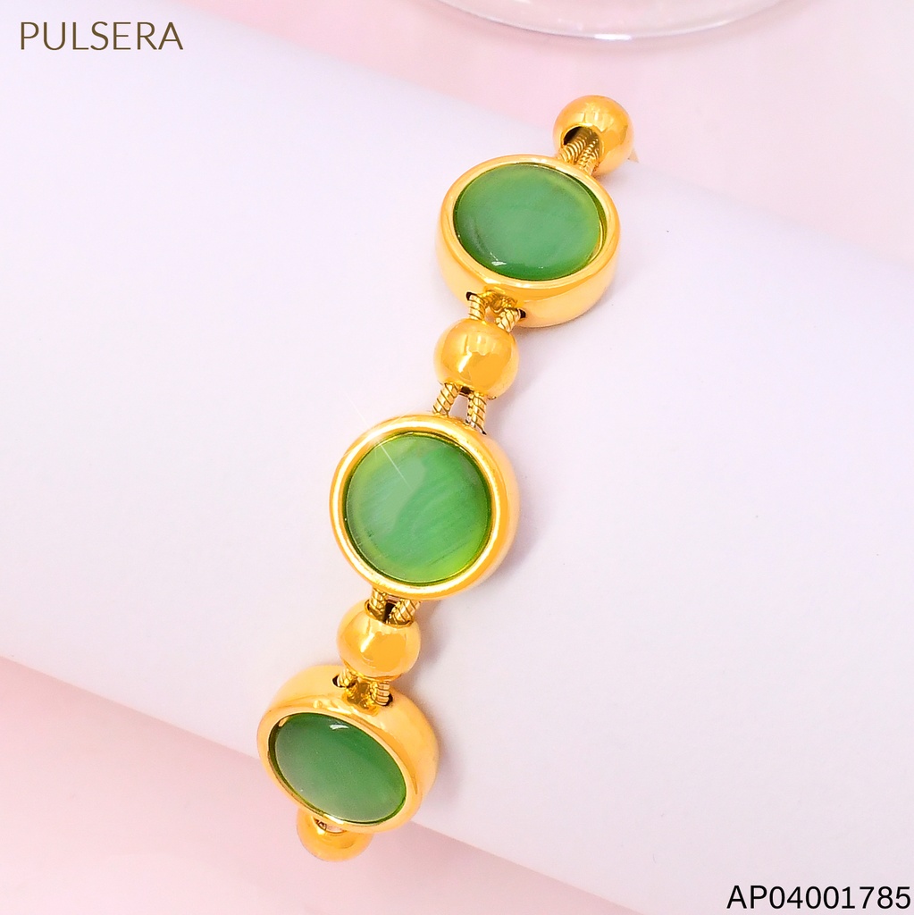 PULSERA DOR COLA DE RATON PIEDRA RD. VERDE  BA2324-45  (IN11)