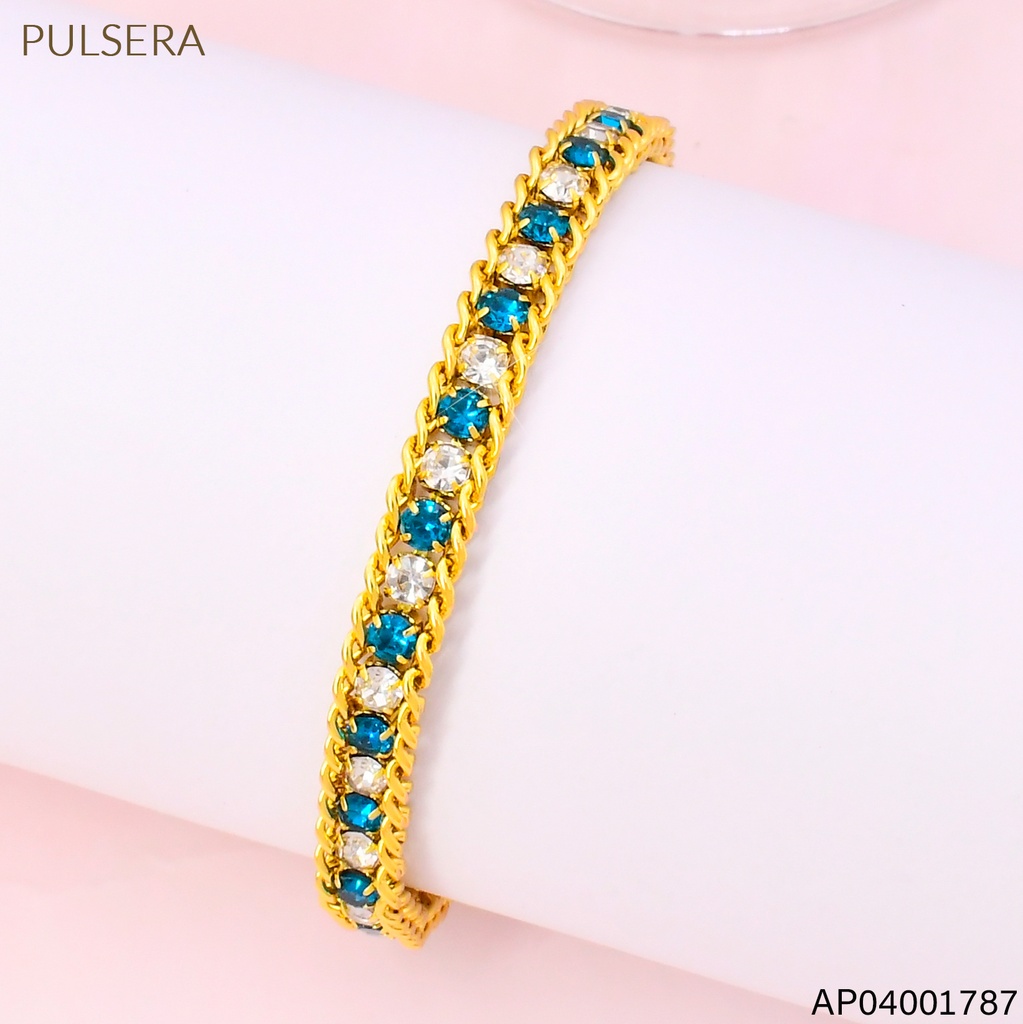 PULSERA DOR ZIRC. CRISTALES/CELESTE BA2350-411  (IN11)