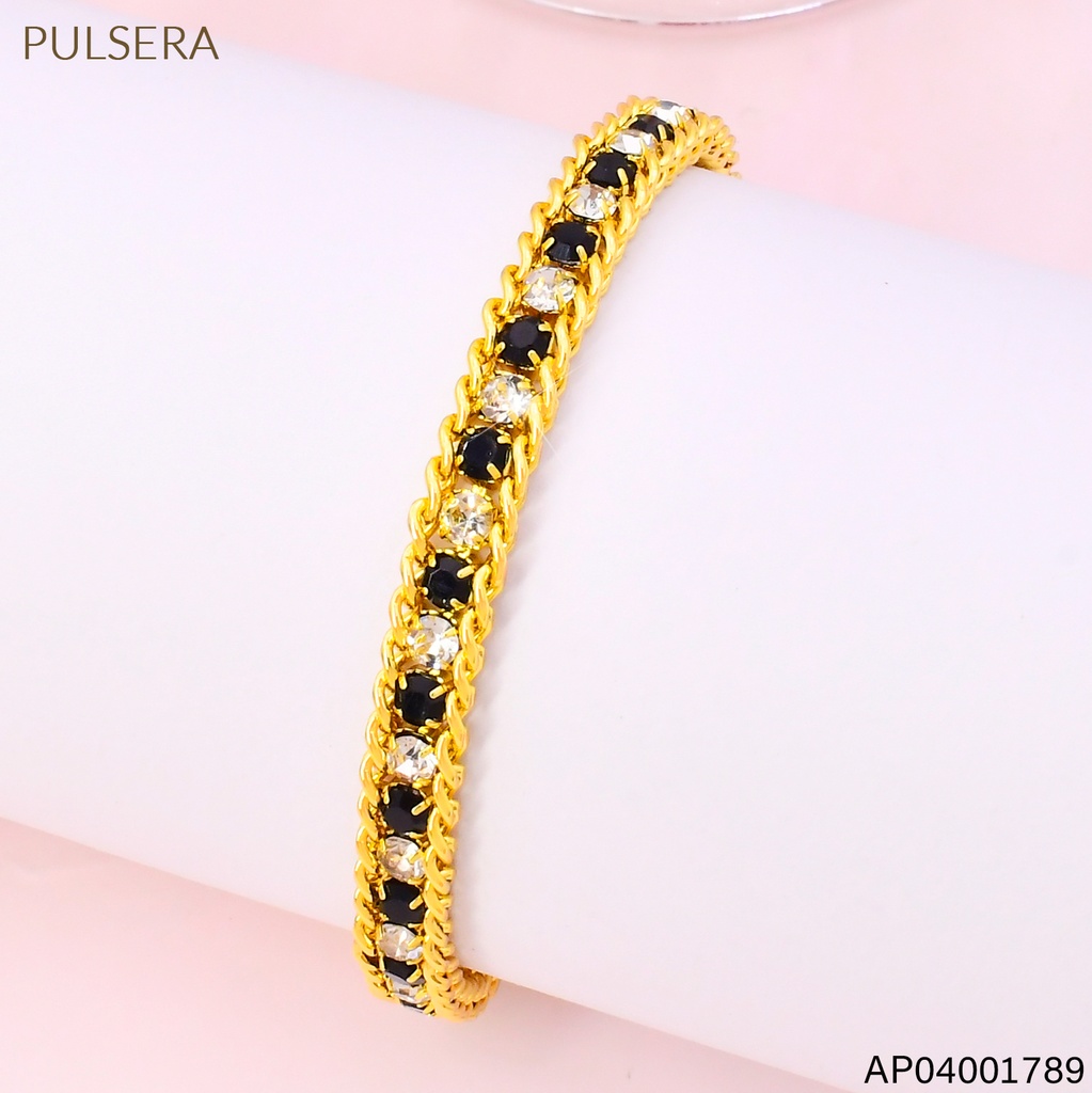 PULSERA DOR ZIRC. CRISTALES/NEGRAS BA2352-411  (IN11)