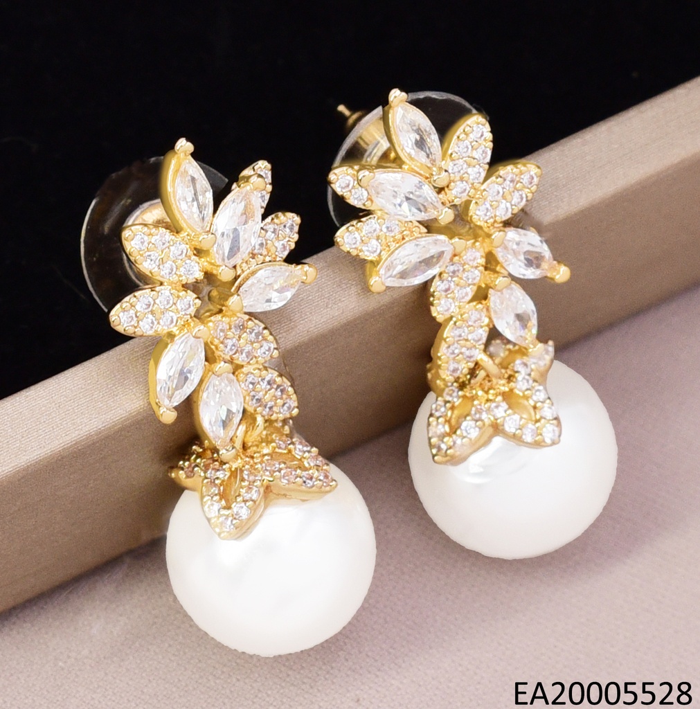 ARETES DORADOS HOJA ZIRC. PERLA COLG. EE4815-6 18K (IN11)